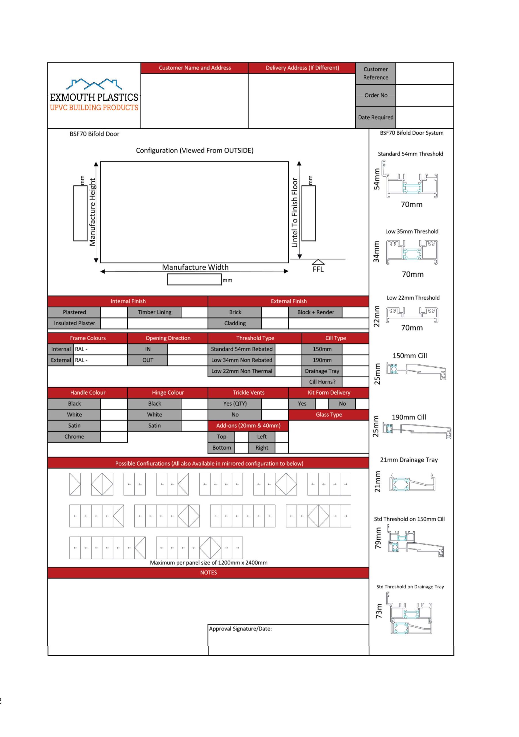 Aluminium Bi-fold Order Form