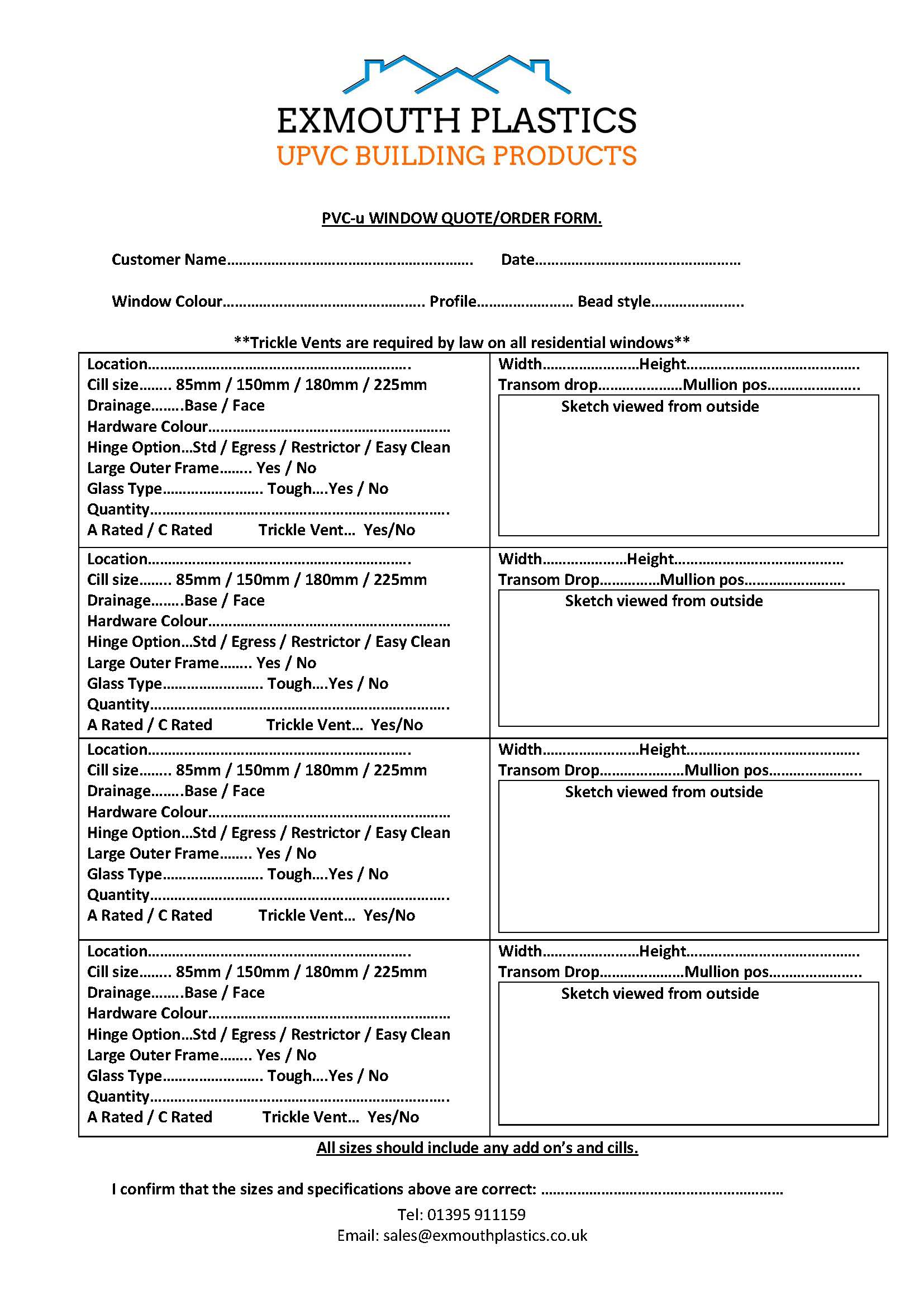 Window order form